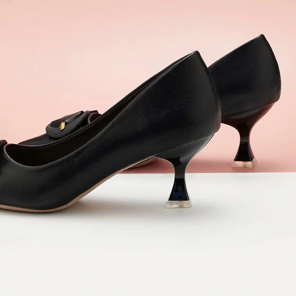 C Paravano Shoes Women C Buckled Pumps Black Slip On Heels Size 36 fit 5.5US - Picture 8 of 11